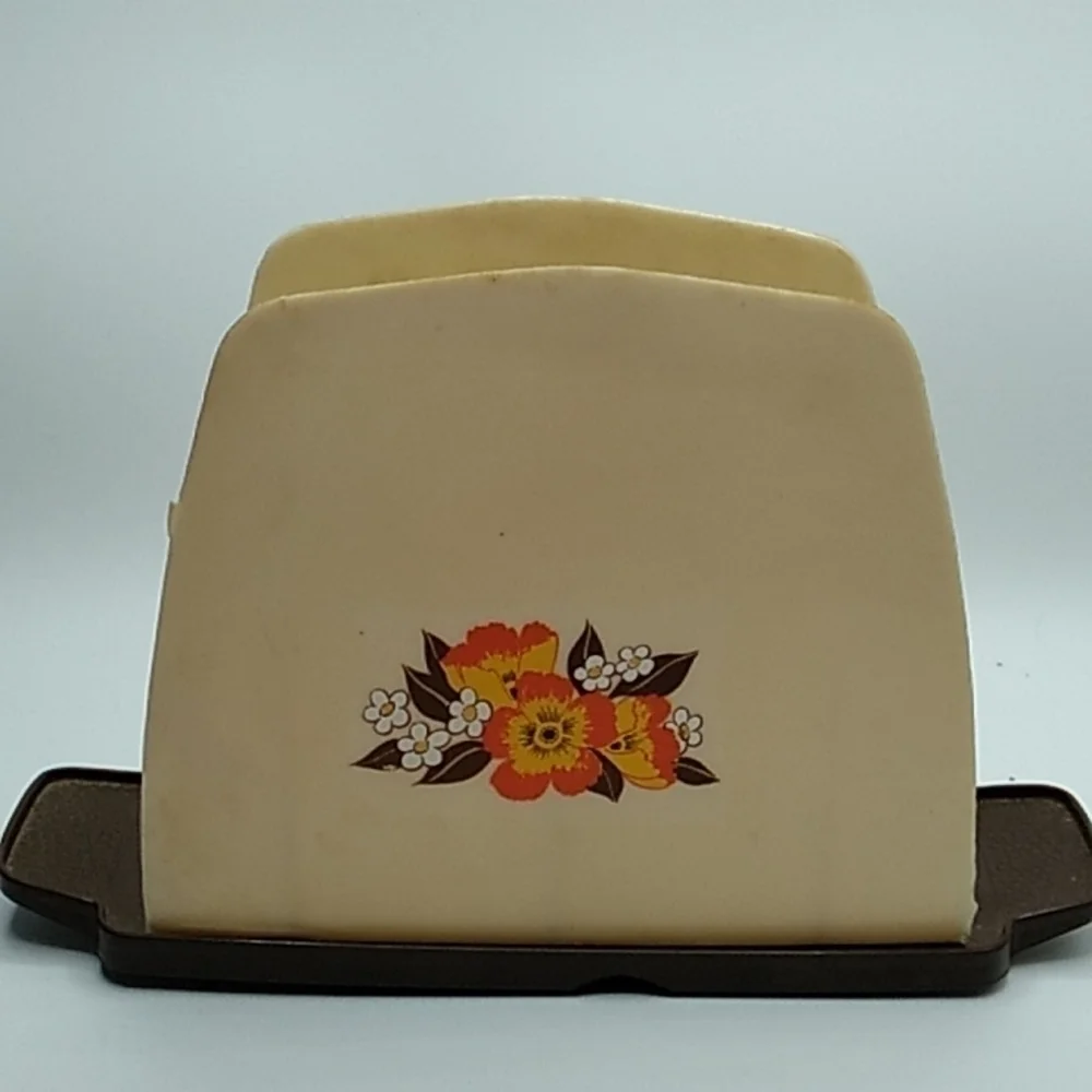 Vintage farmhouse orange brown napkin holder melamine plastic